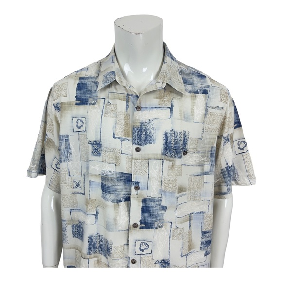 Batik Bay Camp Shirt Rayon Tropical Sea Life Fish Scallop Shells Non Tuck Men XL - Picture 6 of 10
